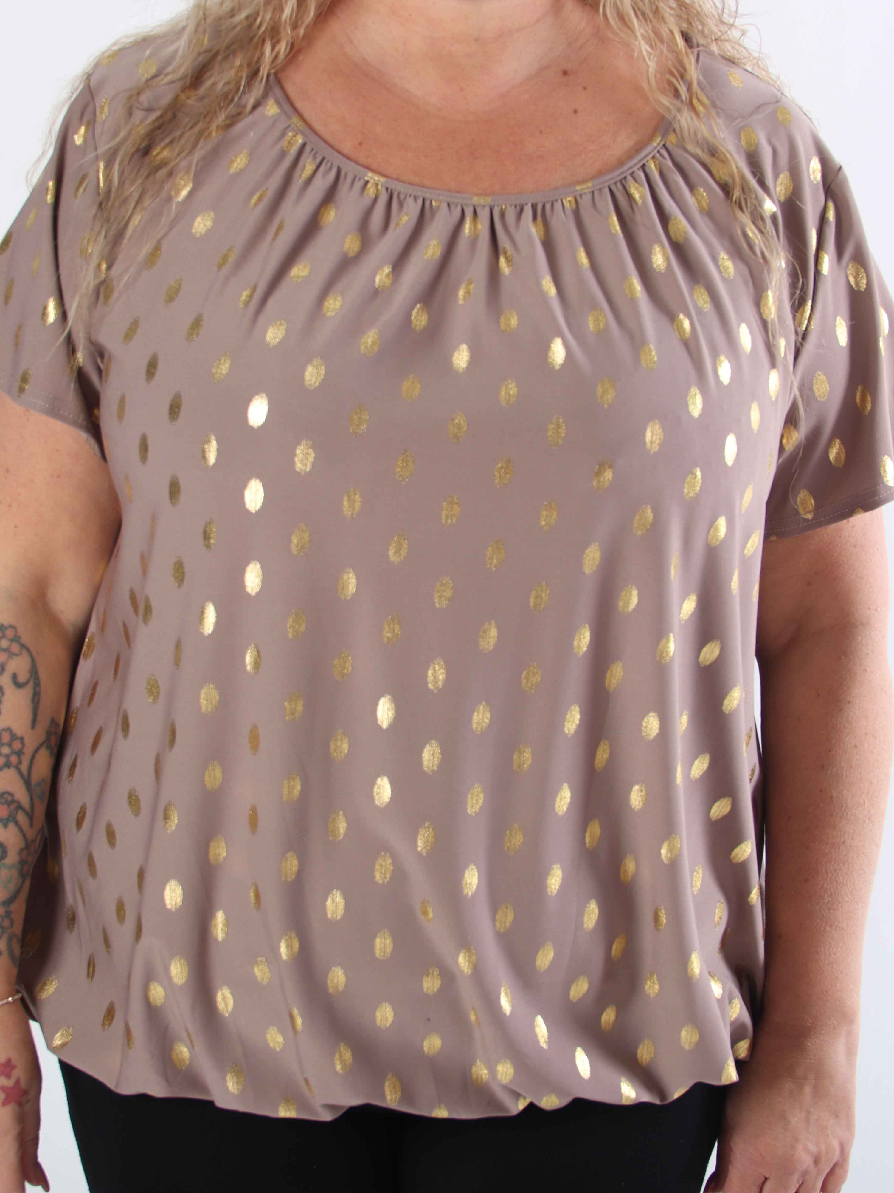 Miracle Dot T-shirt - Elastisk plus size blus med guldprickar på